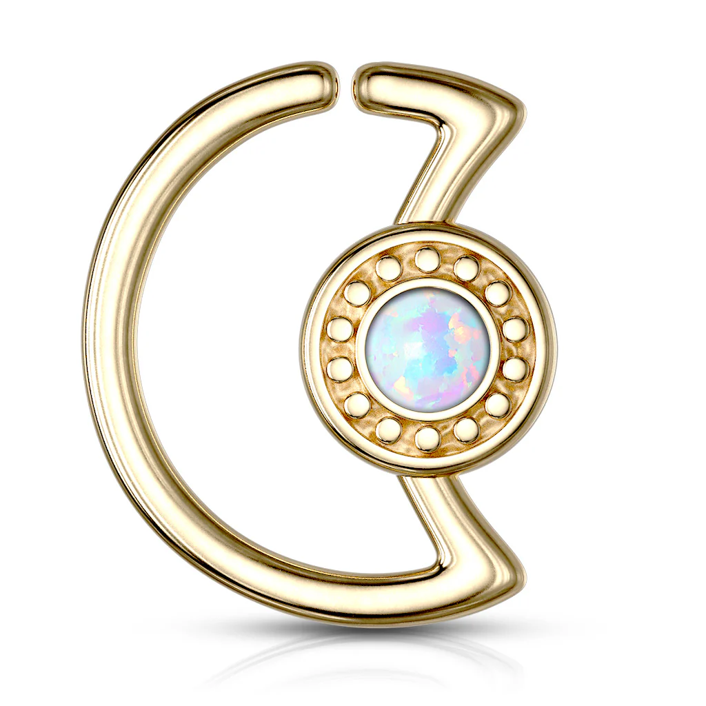 Opal Glitter Crescent Moon Shape Ear Cartilage Daith Helix Tragus Rings - Image 3