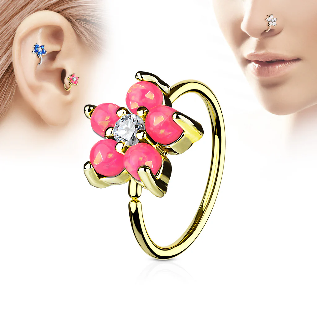 Opal Glitter Flower CZ Gold IP Cartilage Daith Helix Tragus Nose Rings - Image 5