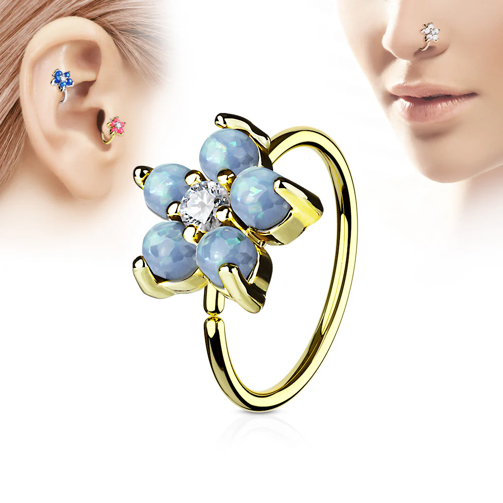 Opal Glitter Flower CZ Gold IP Cartilage Daith Helix Tragus Nose Rings - Image 6