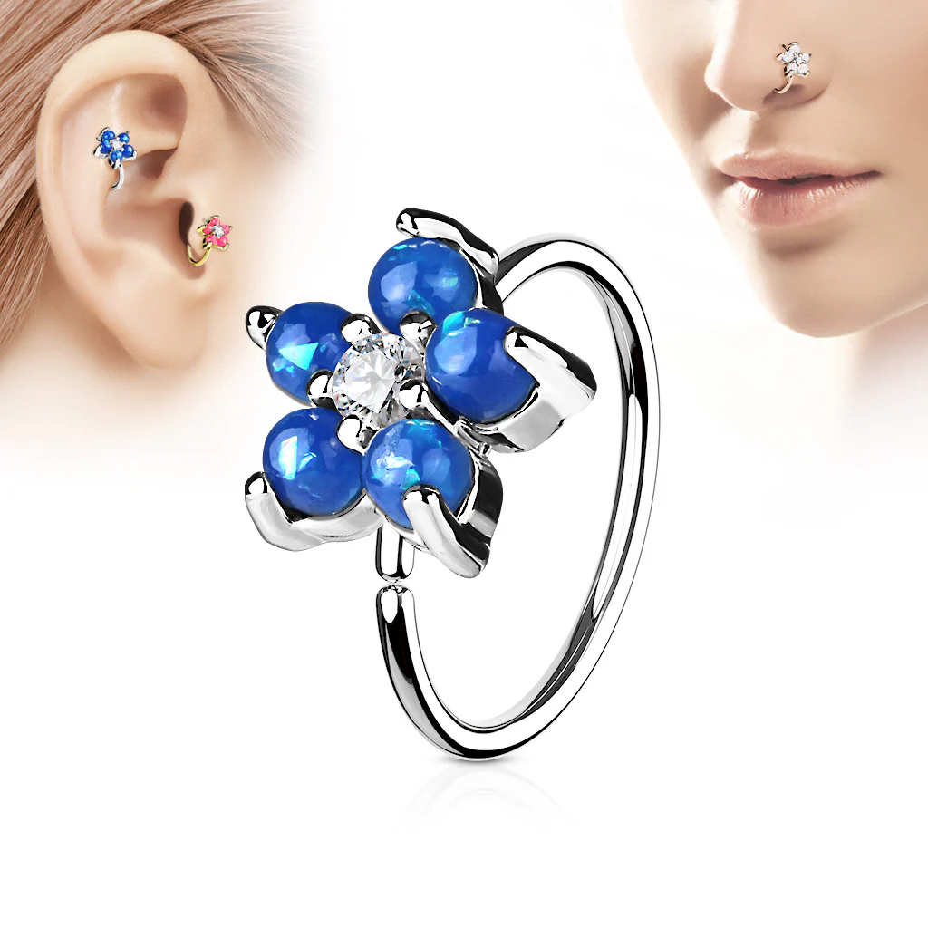 Opal Glitter Flower CZ Ear Cartilage Daith Helix Tragus Nose Rings - Image 2