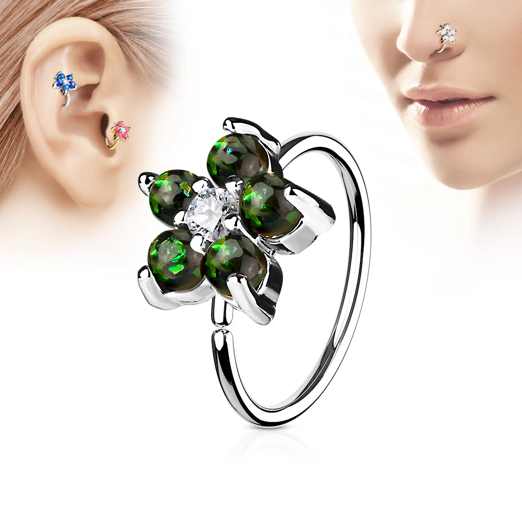 Opal Glitter Flower CZ Ear Cartilage Daith Helix Tragus Nose Rings - Image 3