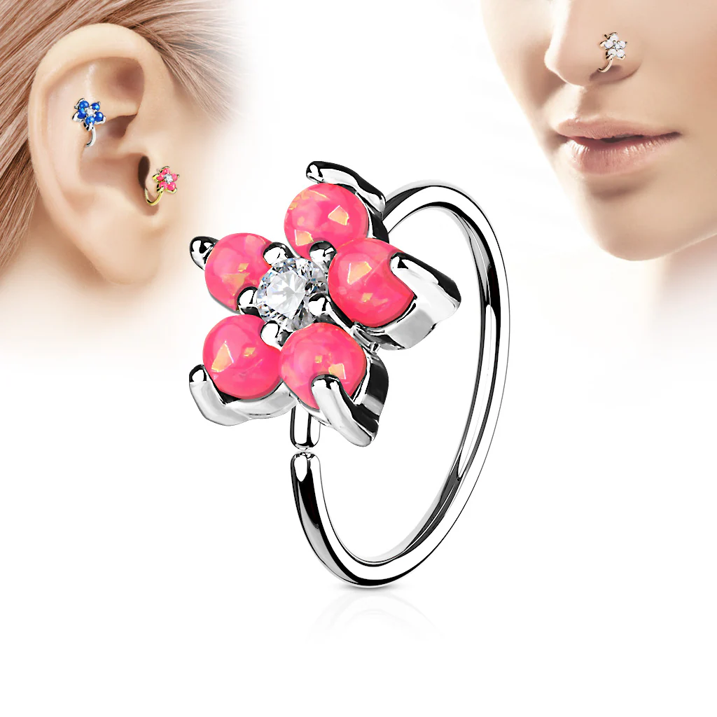 Opal Glitter Flower CZ Ear Cartilage Daith Helix Tragus Nose Rings - Image 4
