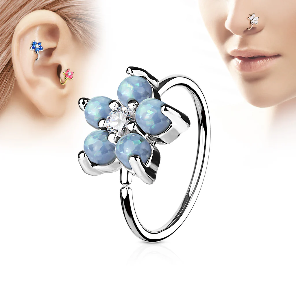 Opal Glitter Flower CZ Ear Cartilage Daith Helix Tragus Nose Rings - Image 5