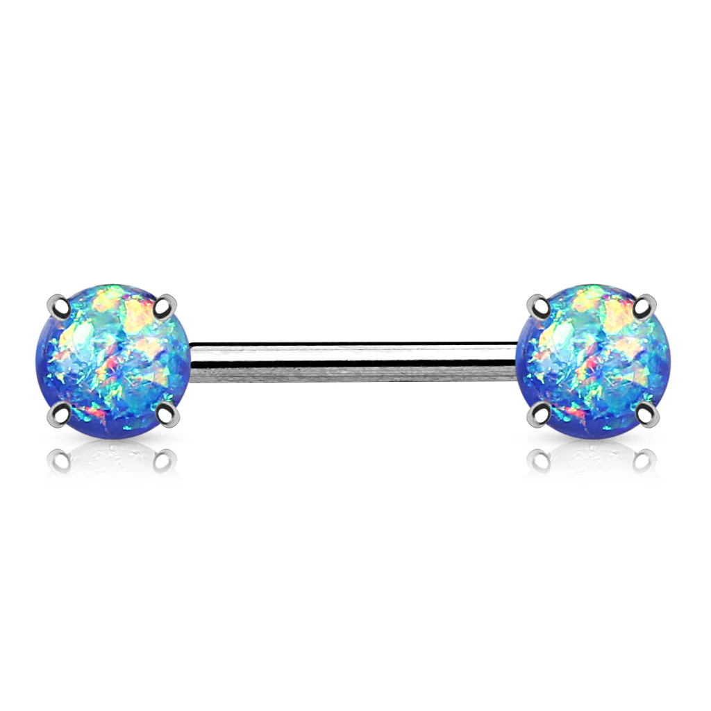 Pair of Opal Glitter Front Facing Barbell Nipple Rings - Image 3