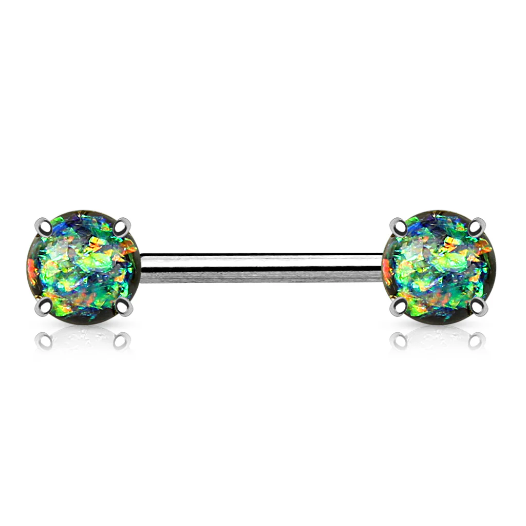 Pair of Opal Glitter Front Facing Barbell Nipple Rings - Image 4