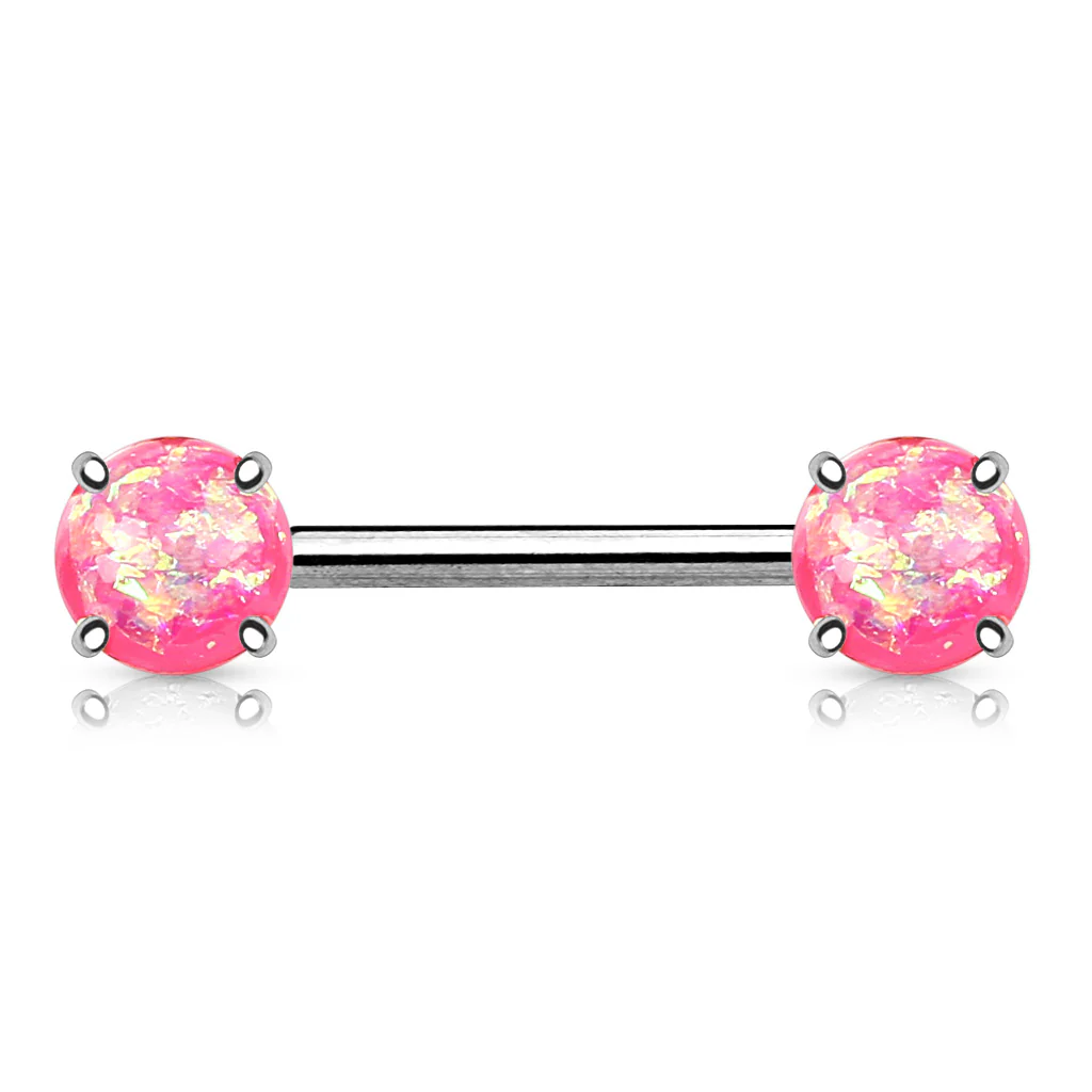 Pair of Opal Glitter Front Facing Barbell Nipple Rings - Image 5