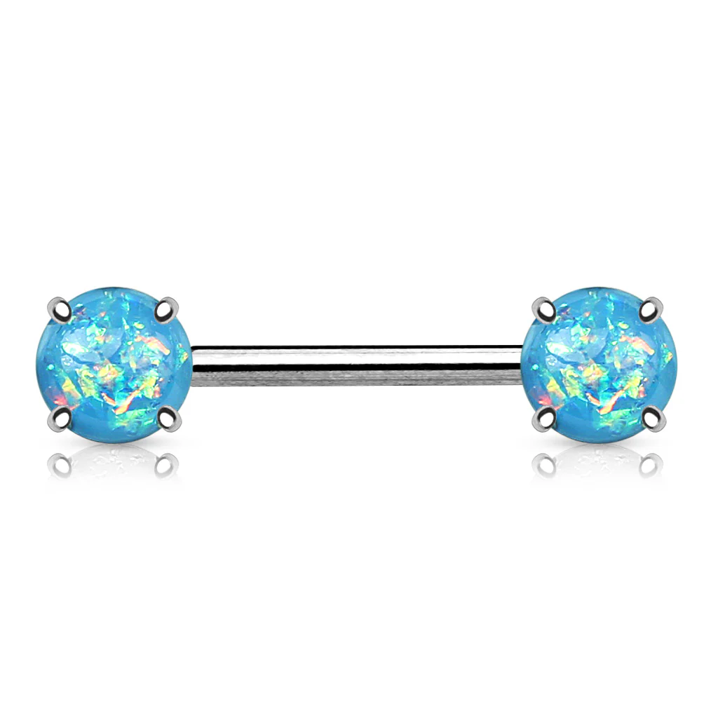 Pair of Opal Glitter Front Facing Barbell Nipple Rings - Image 6