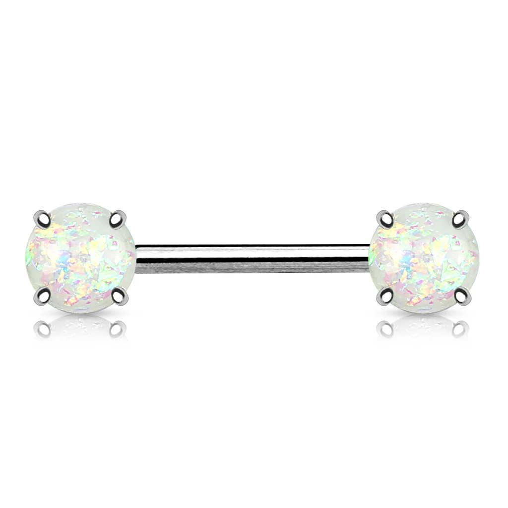 Pair of Opal Glitter Front Facing Barbell Nipple Rings - Image 7