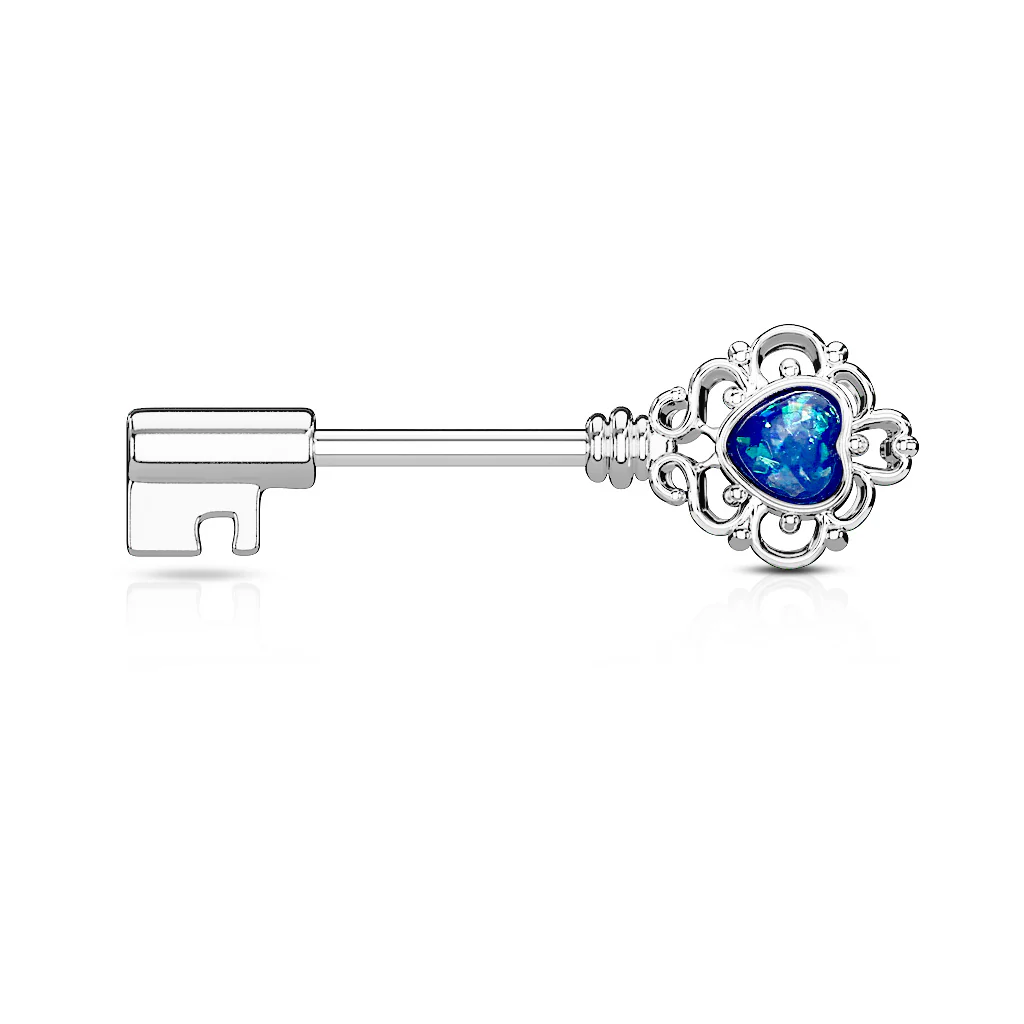 Pair of Opal Glitter Heart Filigree Vintage Nipple Barbell Rings - Image 2