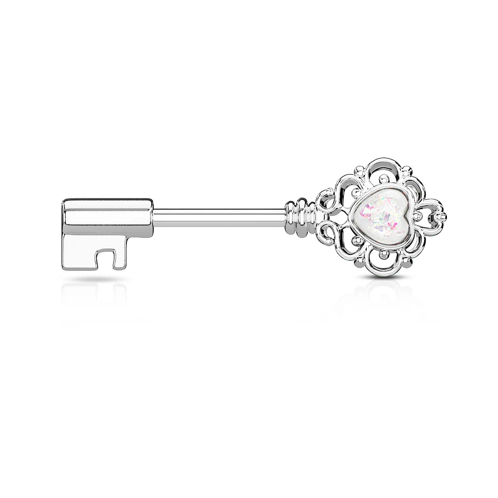 Pair of Opal Glitter Heart Filigree Vintage Nipple Barbell Rings - Image 7