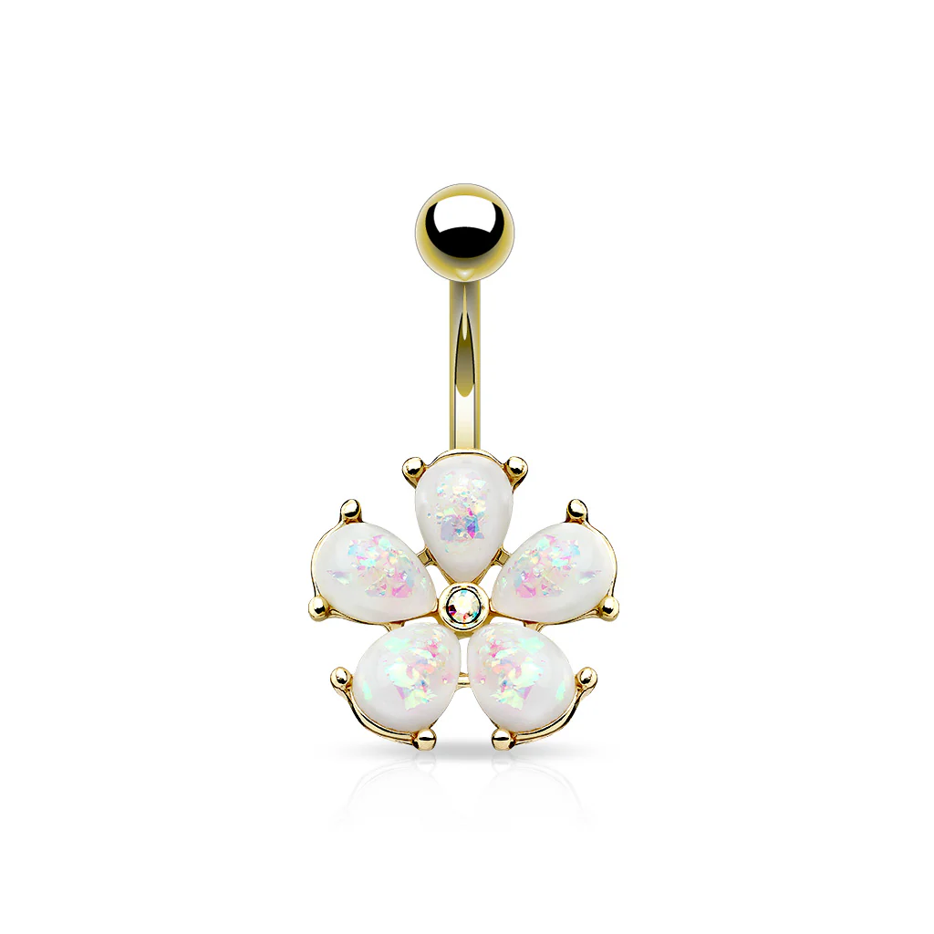 Opal Petals with CZ Flower Belly Button Navel Rings - Image 2