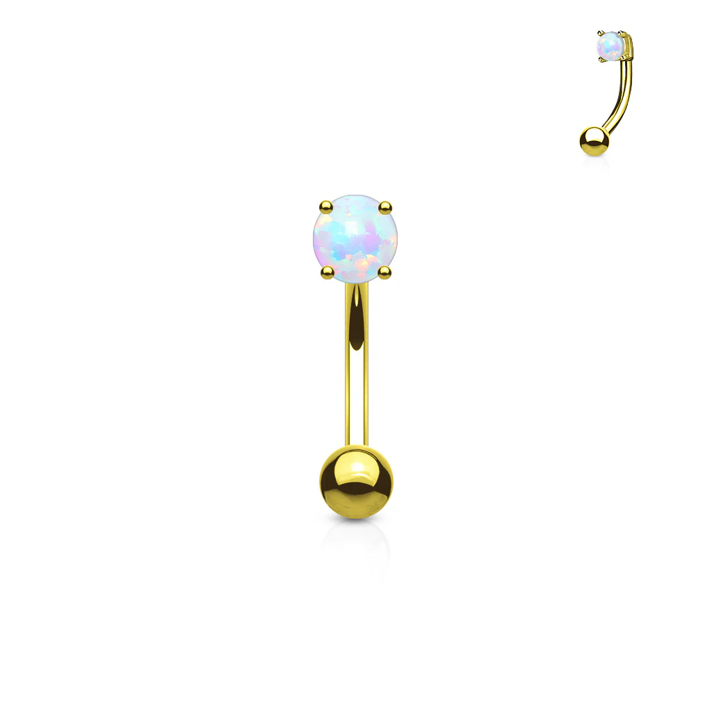 Opal Prong Set Top 316L Surgical Steel Curved Barbell Eyebrow Ring - Image 2