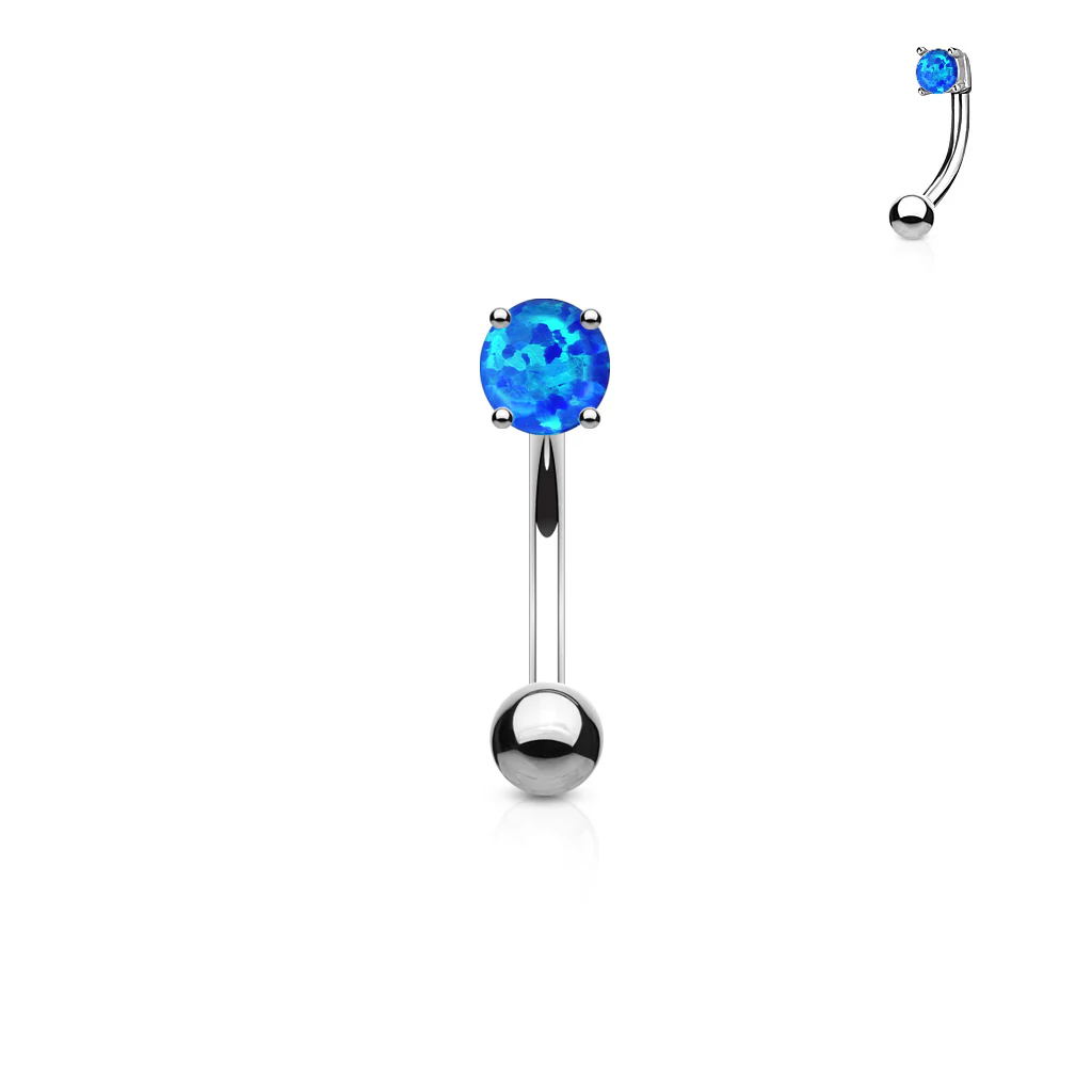 Opal Prong Set Top 316L Surgical Steel Curved Barbell Eyebrow Ring - Image 3