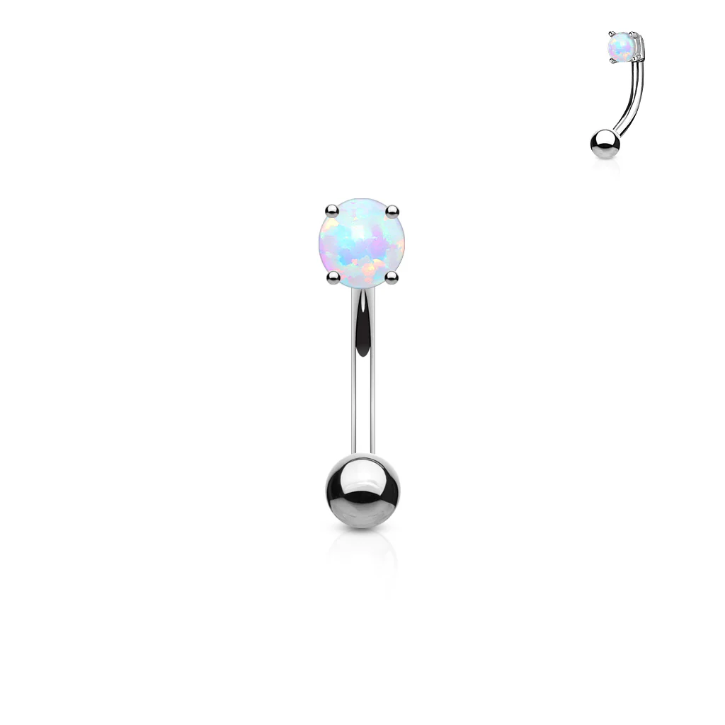Opal Prong Set Top 316L Surgical Steel Curved Barbell Eyebrow Ring - Image 4