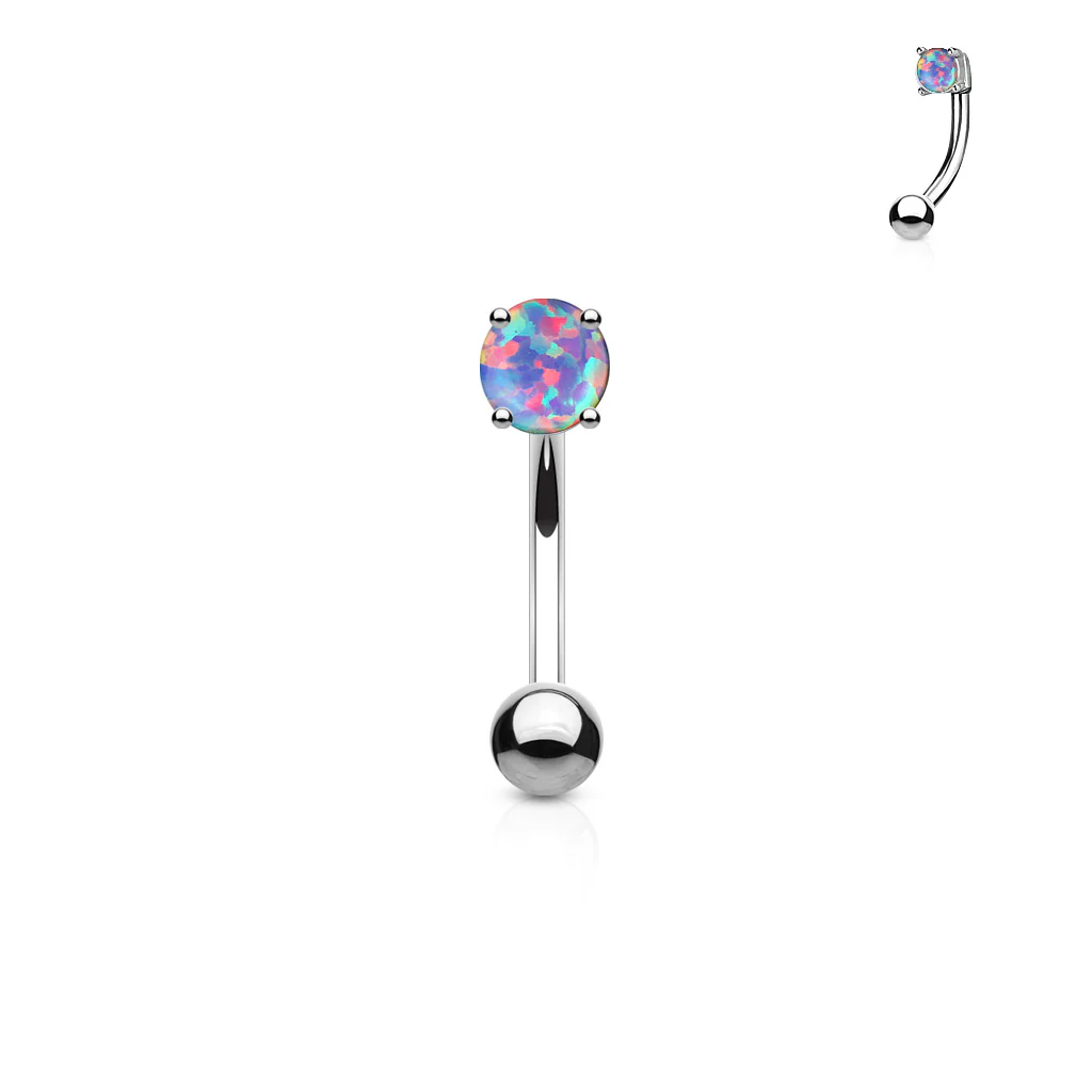 Opal Prong Set Top 316L Surgical Steel Curved Barbell Eyebrow Ring - Image 5