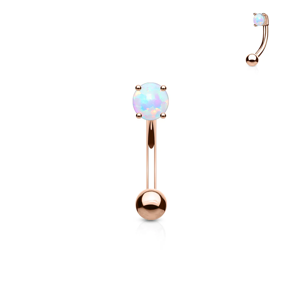 Opal Prong Set Top 316L Surgical Steel Curved Barbell Eyebrow Ring - Image 6