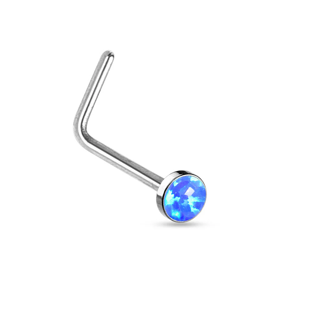 Value Pack 4 pcs Synthetic Opal Set "L" Bend Nose Stud Rings - Image 3