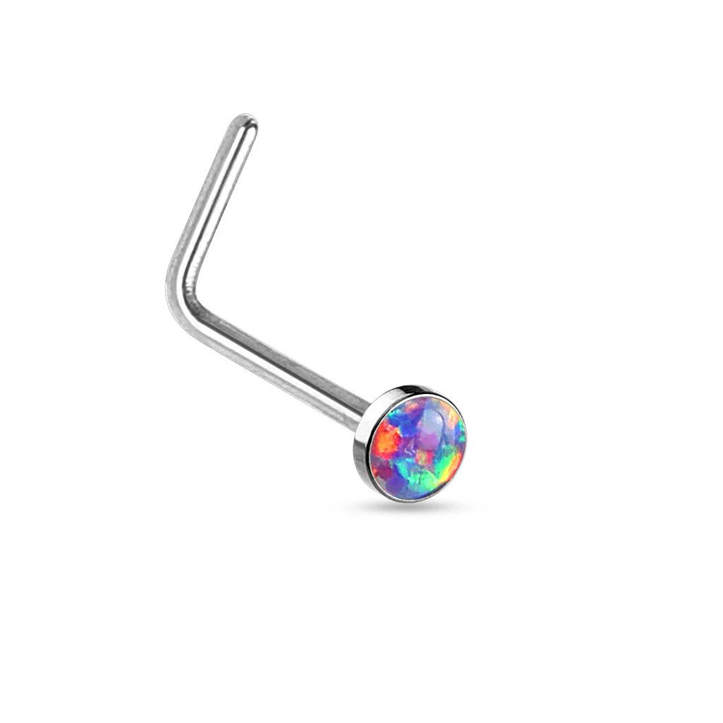 Value Pack 4 pcs Synthetic Opal Set "L" Bend Nose Stud Rings - Image 5