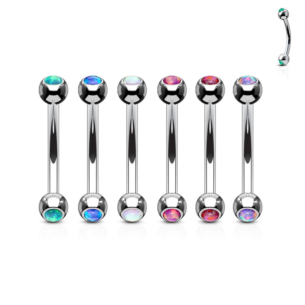 Opal Set Balls Surgical Steel Curved Barbells Eyebrow Ring - Image 2