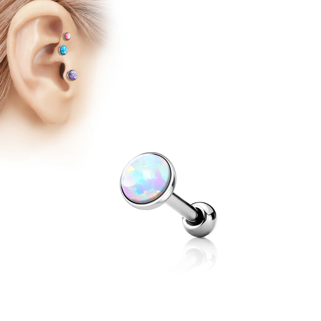 Opal Set Flat Top Cartilage Helix Tragus Barbell Stud - Image 5