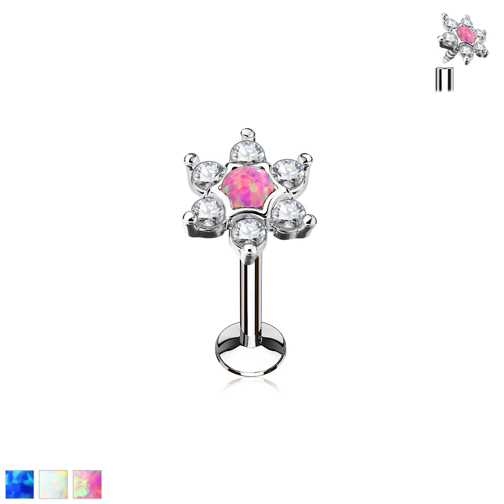 Opal Star Internal Threaded Labret Monroe Cartilage Daith Tragus Studs - Image 2