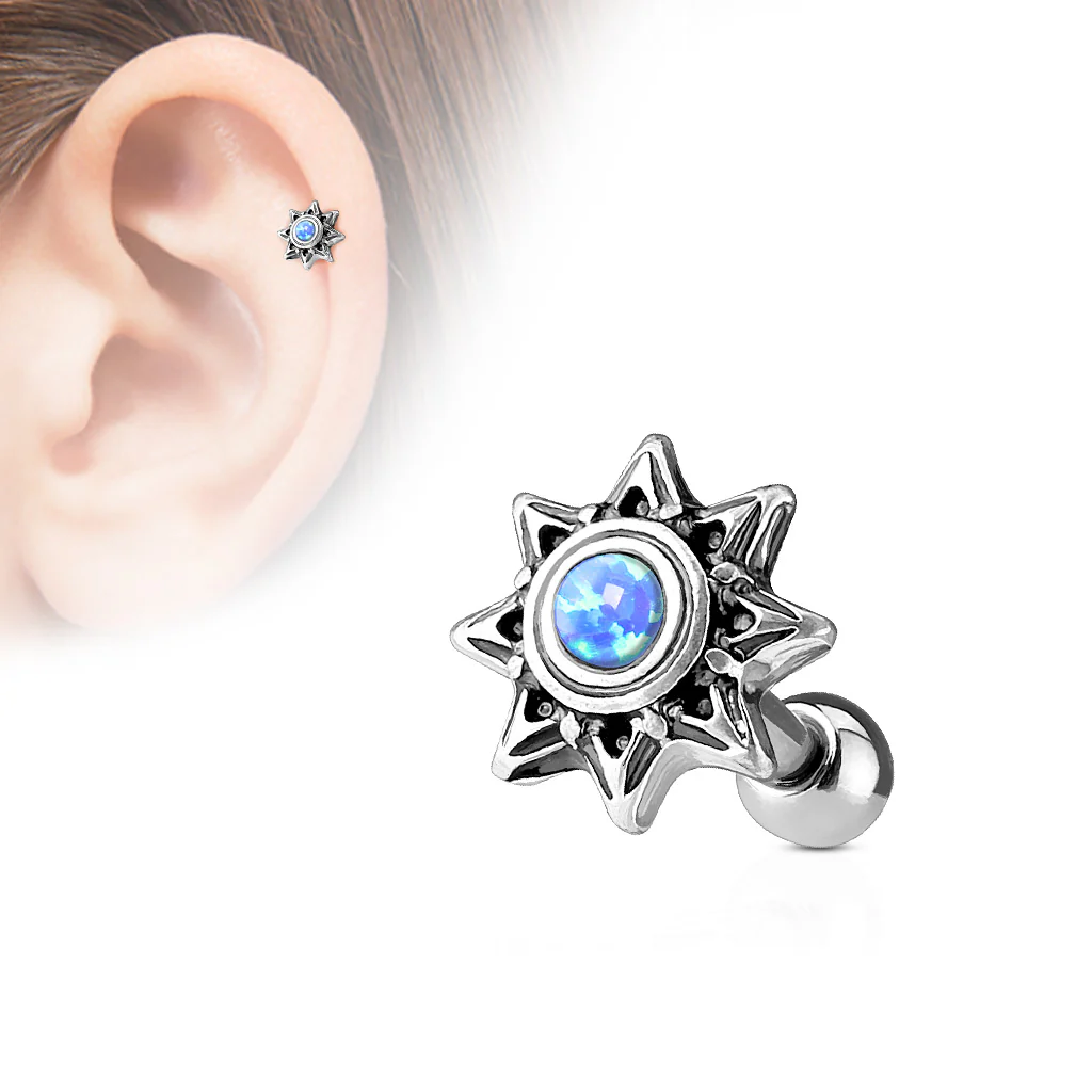 Opal Tribal Sun Ear Cartilage Daith Helix Tragus Barbell - Image 2