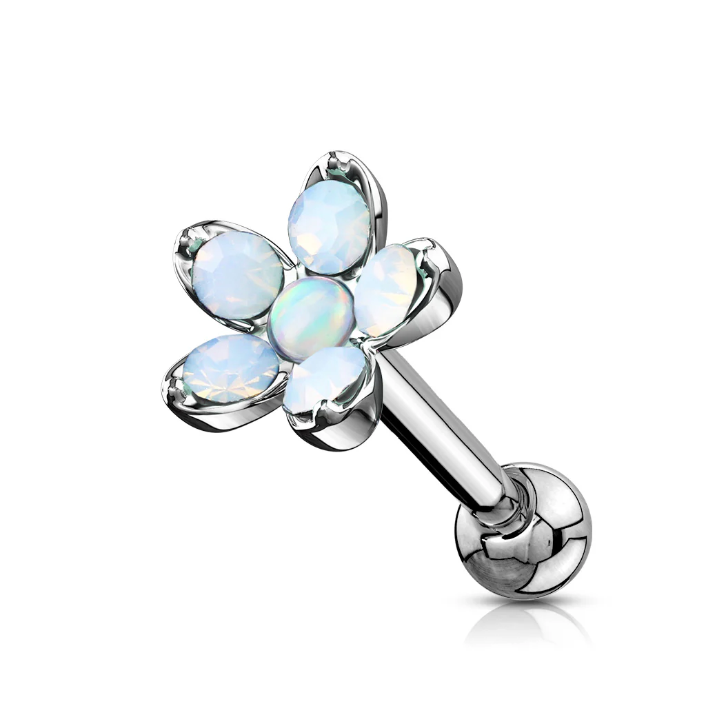 Opalite Flower With Opal Center Top Cartilage Helix Daith Tragus Studs Earrings - Image 2