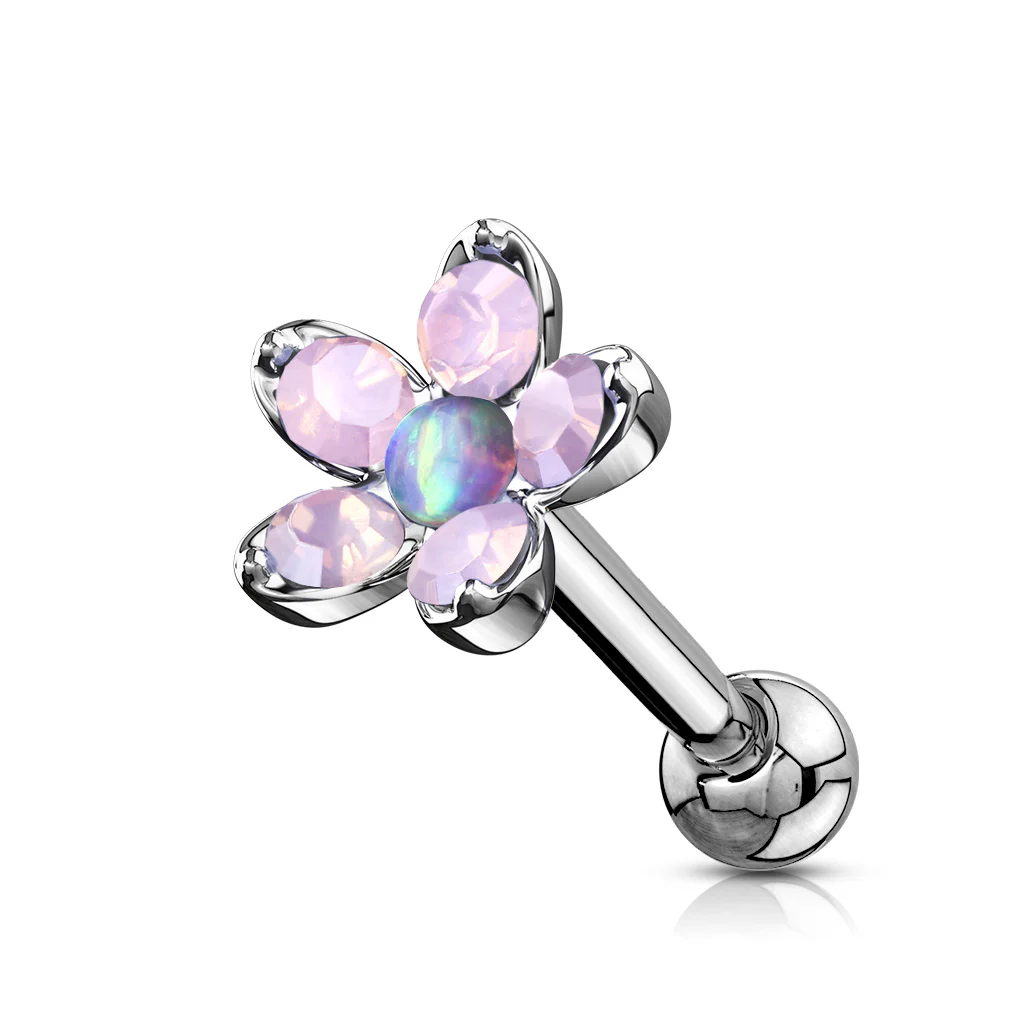 Opalite Flower With Opal Center Top Cartilage Helix Daith Tragus Studs Earrings - Image 3