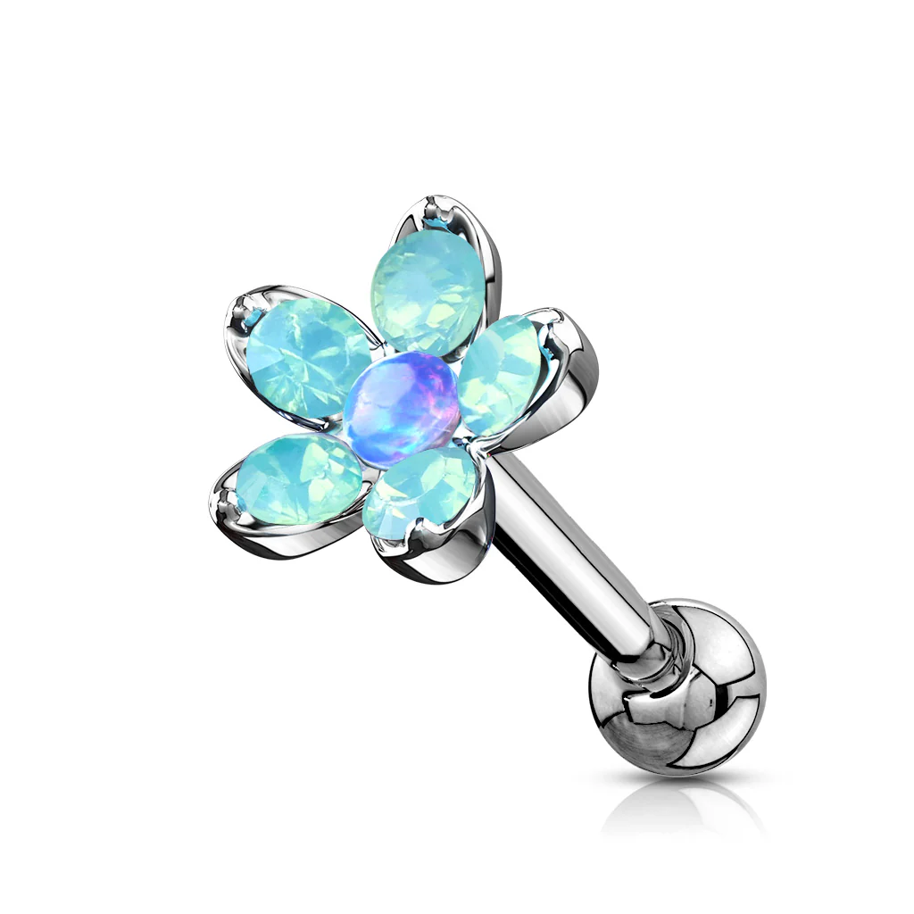 Opalite Flower With Opal Center Top Cartilage Helix Daith Tragus Studs Earrings - Image 5