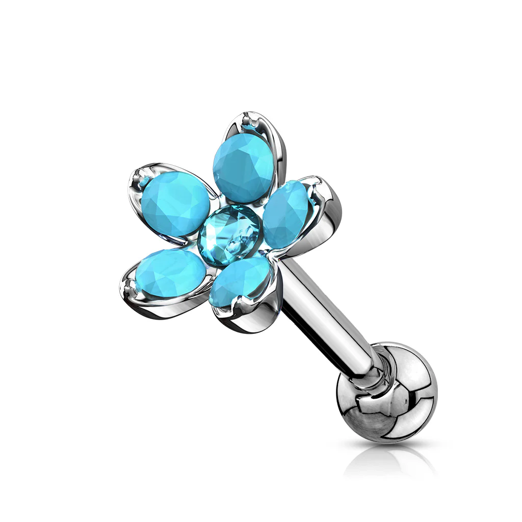 Opalite Flower With Opal Center Top Cartilage Helix Daith Tragus Studs Earrings - Image 6