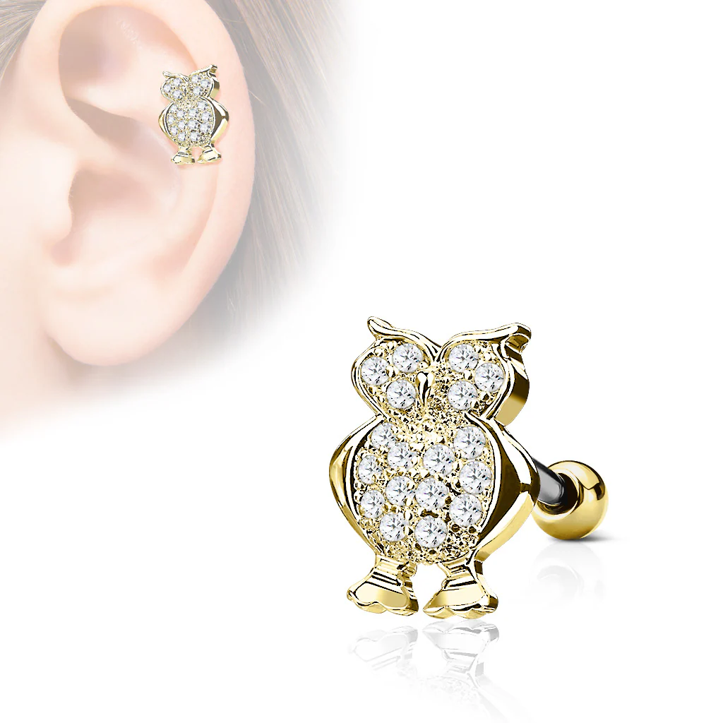 Owl Top CZ Ear Cartilage Daith Helix Tragus Barbell Stud - Image 3