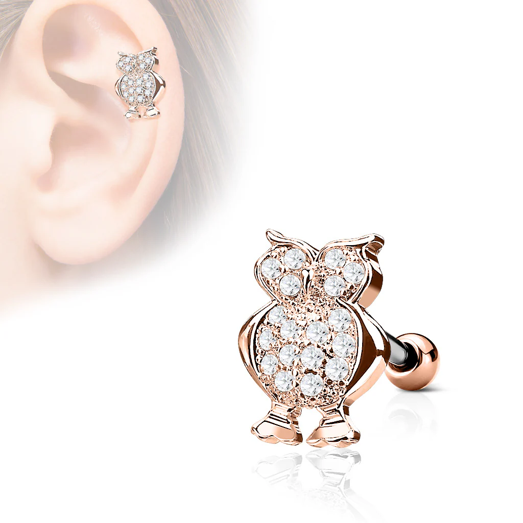 Owl Top CZ Ear Cartilage Daith Helix Tragus Barbell Stud - Image 4