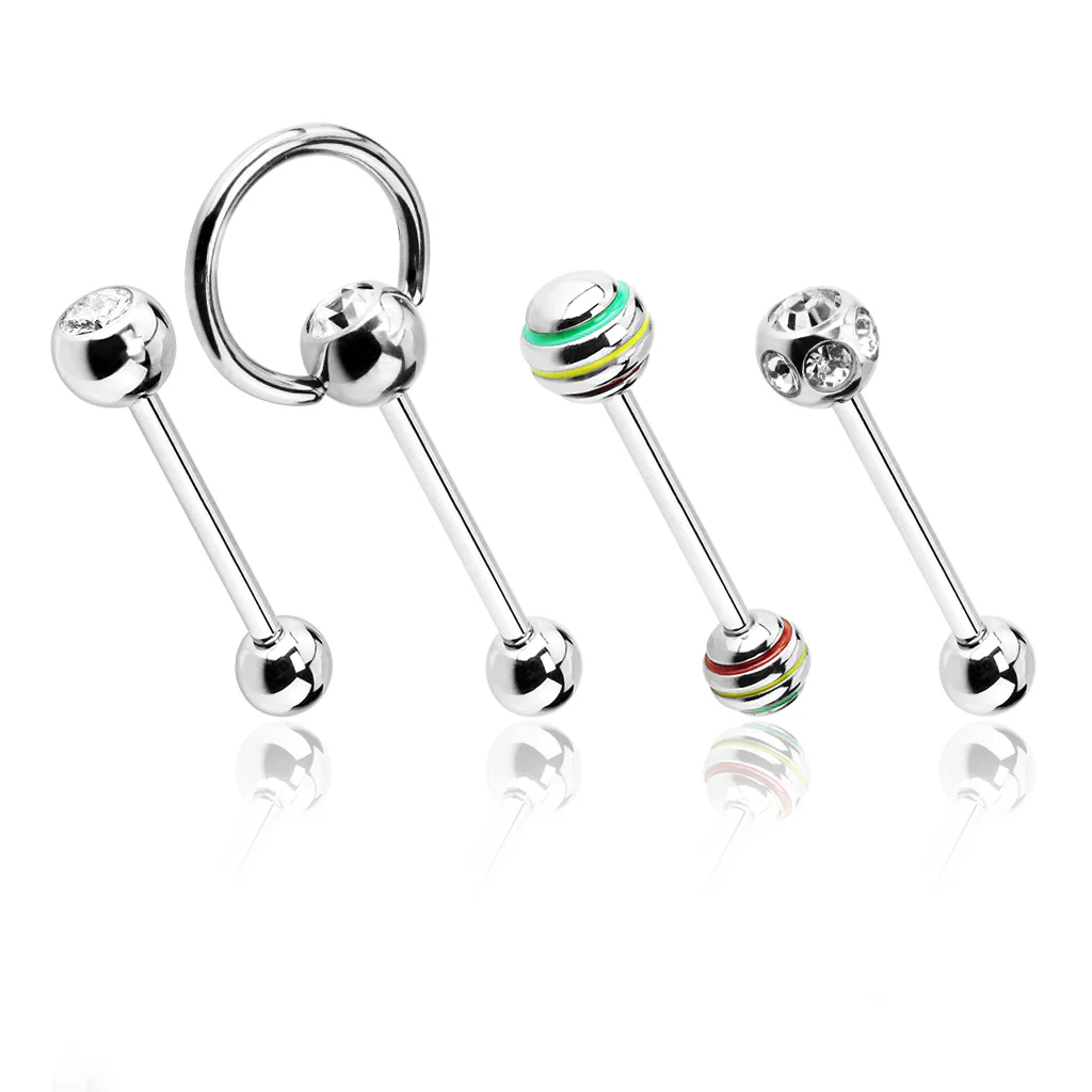 Pack Of 4 Pcs Assorted CZ Surgical Steel Barbell Tongue Rings - Image 2