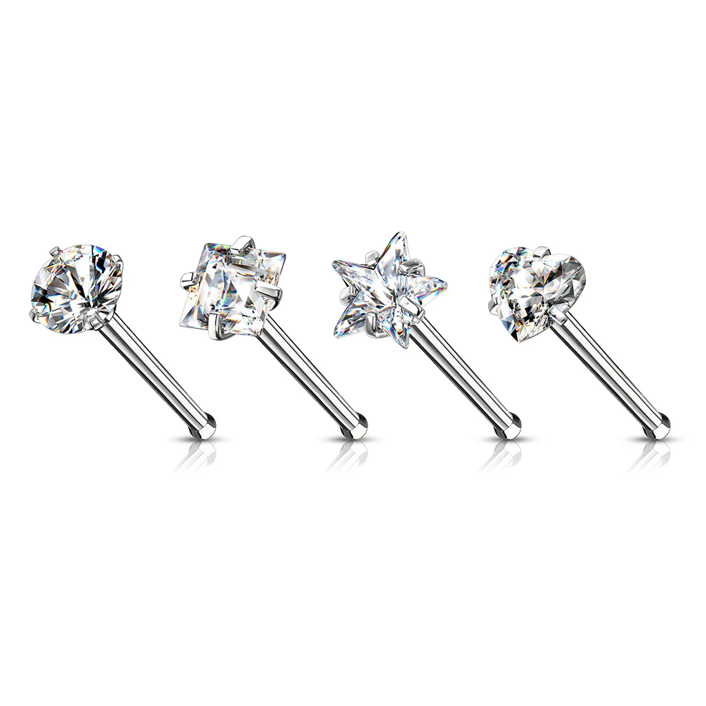 4 Pcs Assorted Prong Set CZ Mix Nose Stud Rings - Image 5