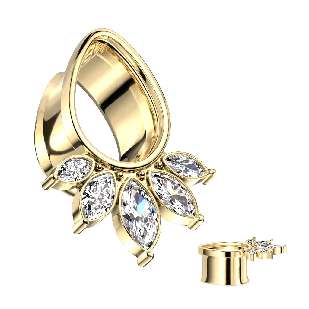Pair 5 Marquise CZ Fan Tear Drop Double Flare Tunnel - Image 2