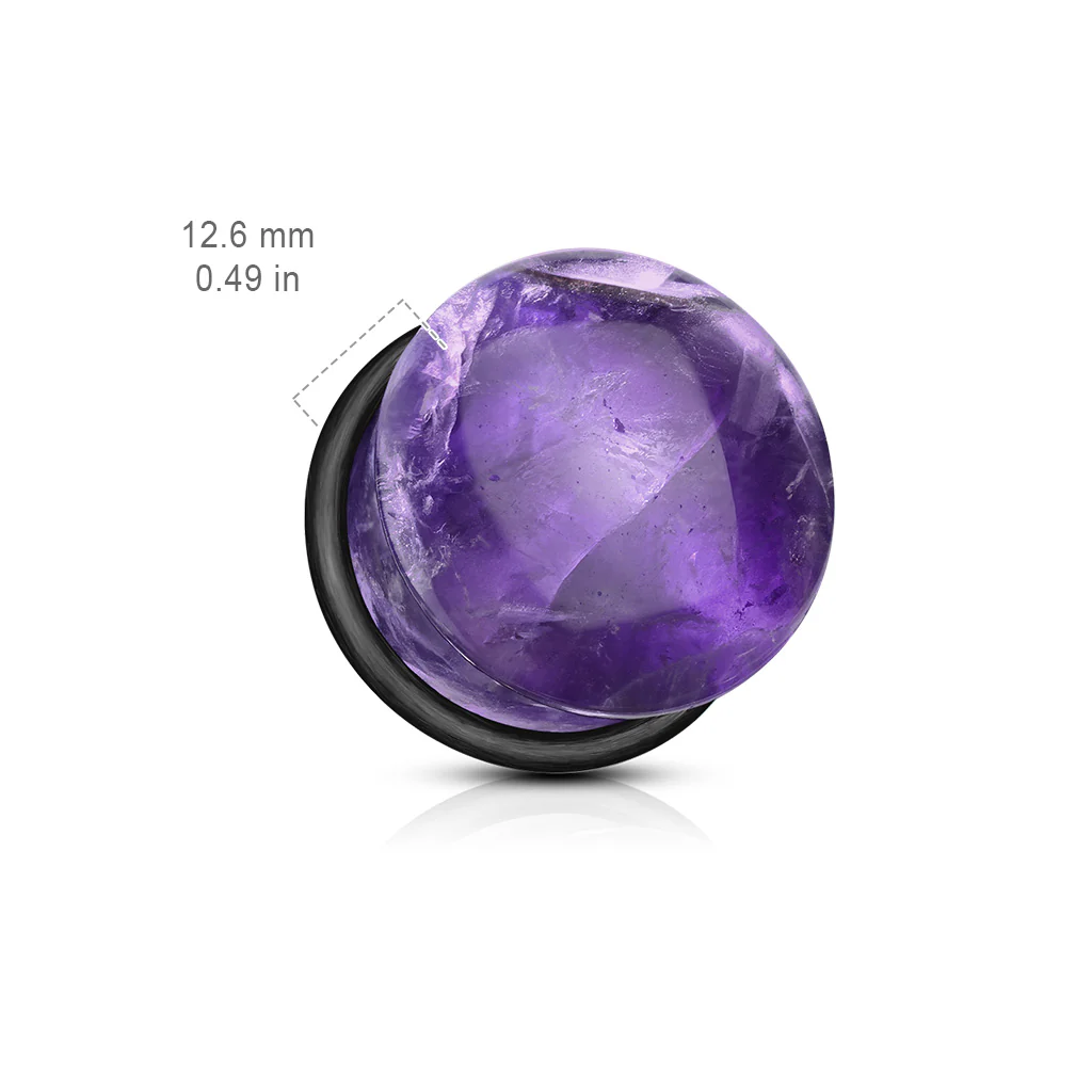 Pair Amethyst Semi Precious Stone Domes Single Flare Ear Plugs - Image 3