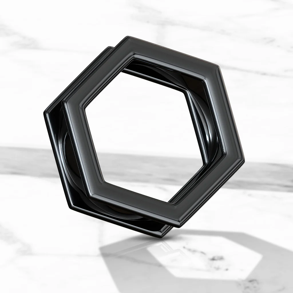 Pair Black Hexa Front Plated On Surgical Steel Basic Plugs Screw Fit Flesh Tunnels Ear Plugs - Image 2