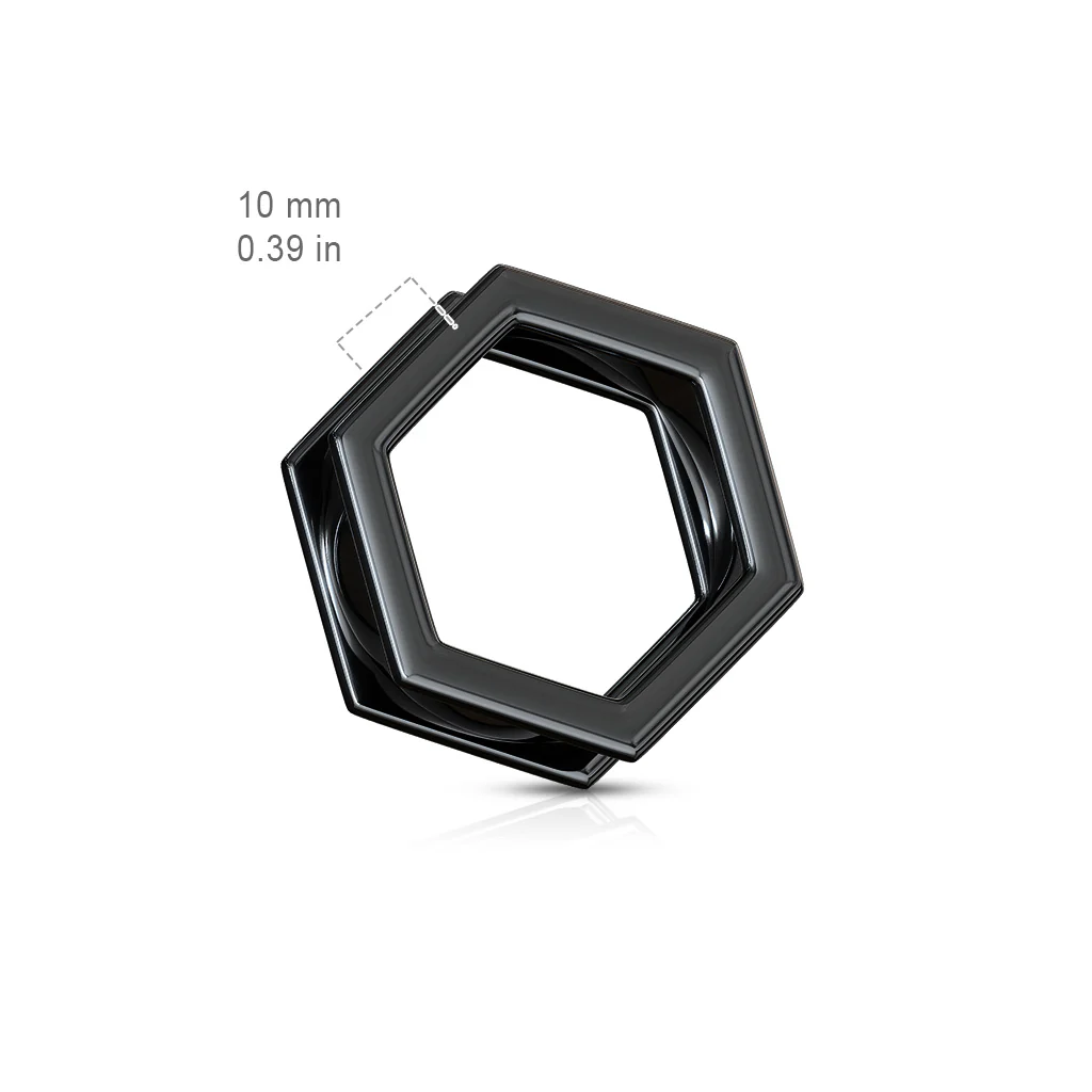 Pair Black Hexa Front Plated On Surgical Steel Basic Plugs Screw Fit Flesh Tunnels Ear Plugs - Image 4
