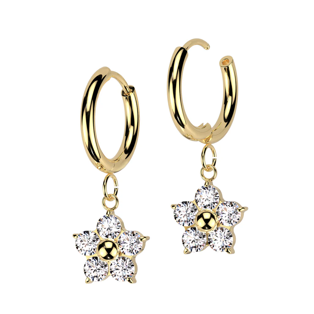 Pair Hinged Hoop Flower CZ Dangle Earrings Ear Cartilage Tragus - Image 2