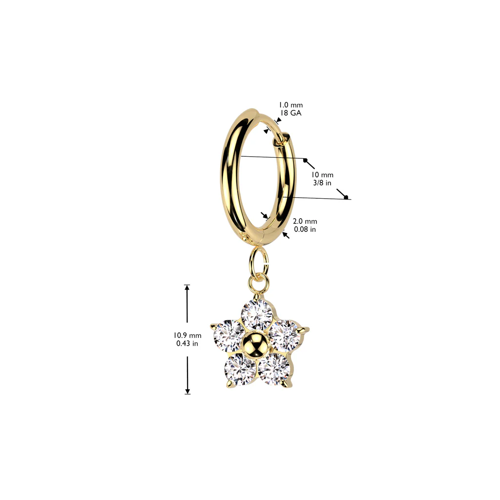 Pair Hinged Hoop Flower CZ Dangle Earrings Ear Cartilage Tragus - Image 4