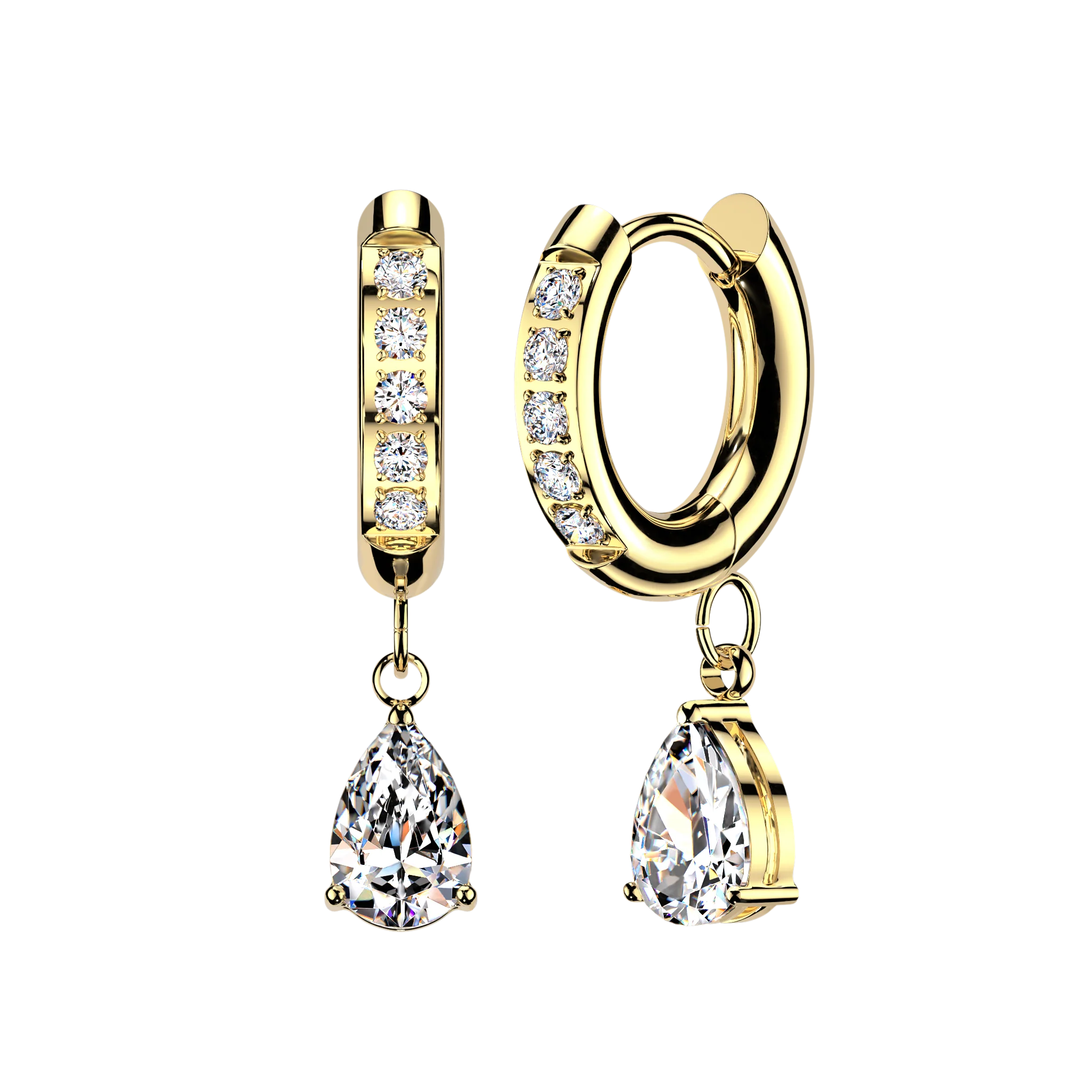 Pair CNC CZ Hinged Hoop Earrings TearDrop CZ Ear Cartilage Tragus