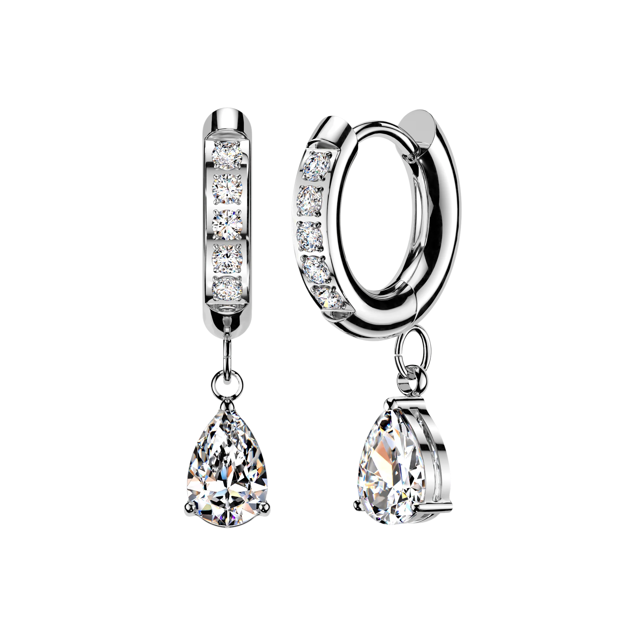 Pair CNC CZ Hinged Hoop Earrings TearDrop CZ Ear Cartilage Tragus - Image 2