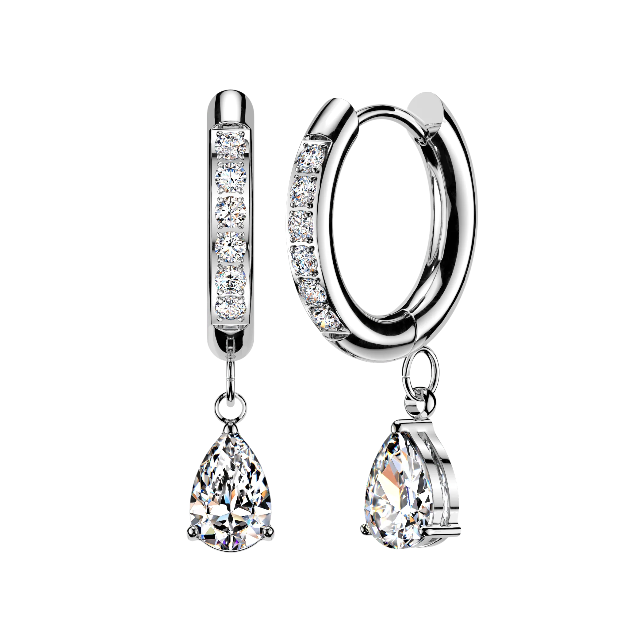 Pair CNC CZ Hinged Hoop Earrings TearDrop CZ Ear Cartilage Tragus - Image 3