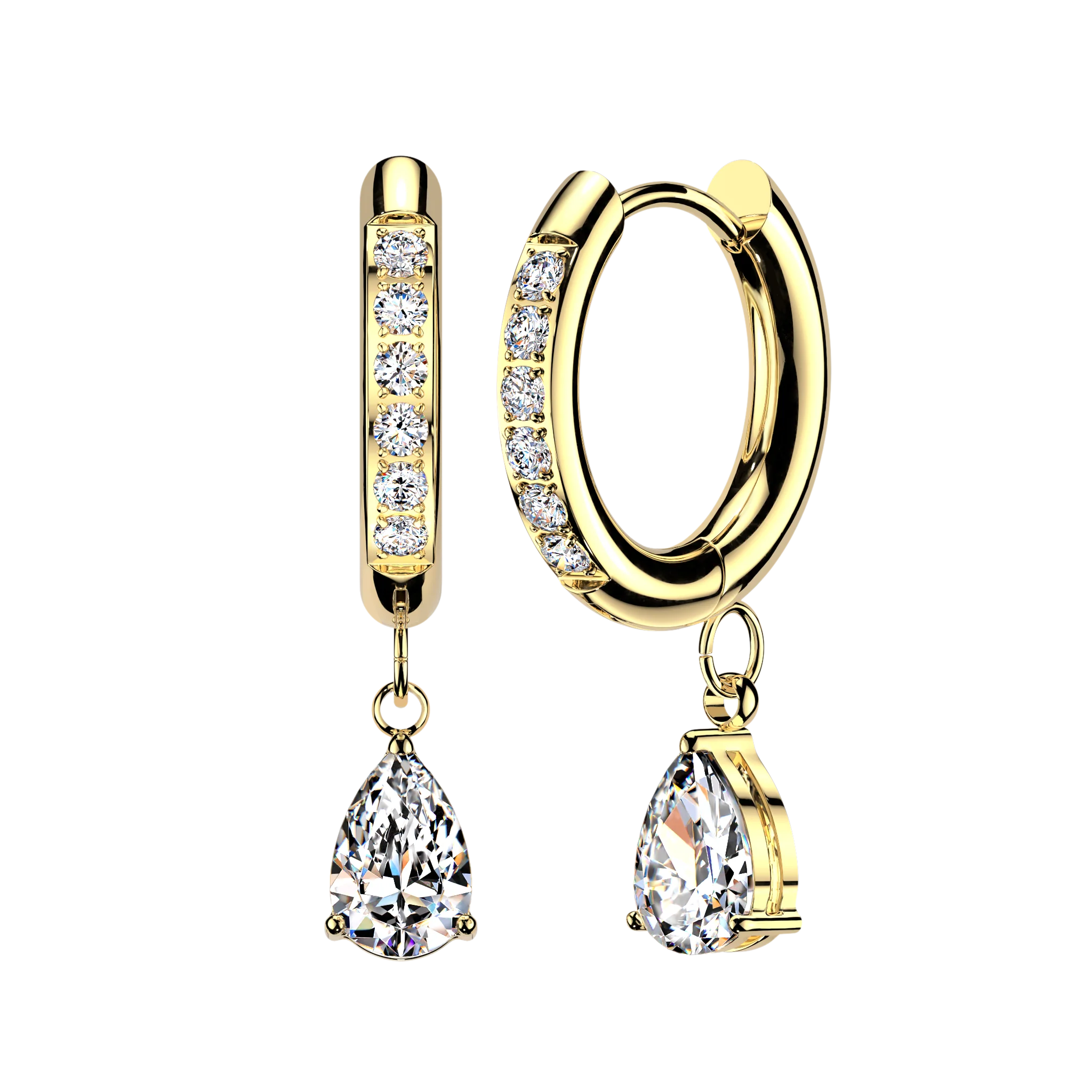 Pair CNC CZ Hinged Hoop Earrings TearDrop CZ Ear Cartilage Tragus - Image 5