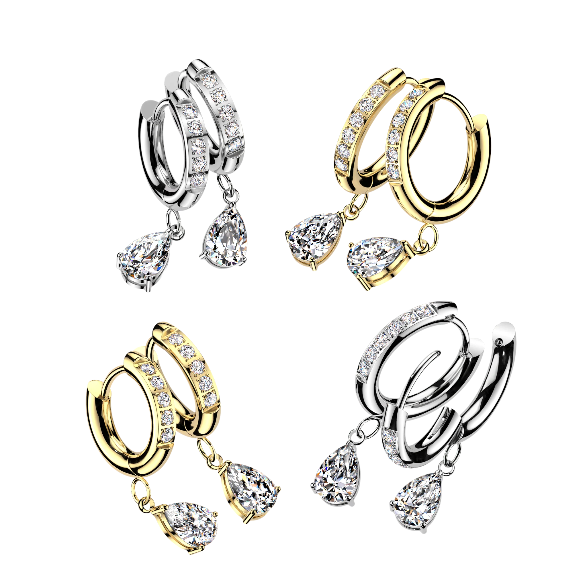 Pair CNC CZ Hinged Hoop Earrings TearDrop CZ Ear Cartilage Tragus - Image 7