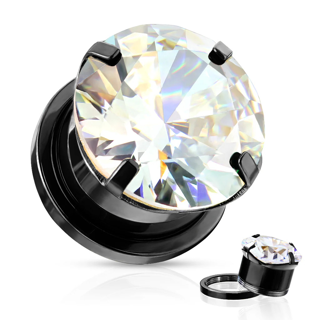 Pair Cubic Zircon Prong Surgical Steel Screw Fit Flesh Tunnels - Image 4