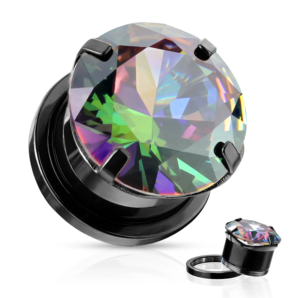 Pair Cubic Zircon Prong Surgical Steel Screw Fit Flesh Tunnels - Image 5