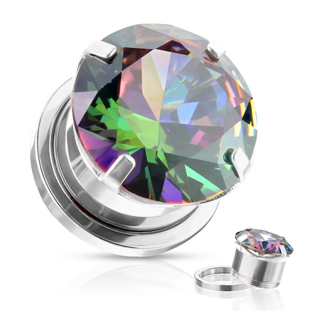 Pair Cubic Zircon Prong Surgical Steel Screw Fit Flesh Tunnels - Image 7