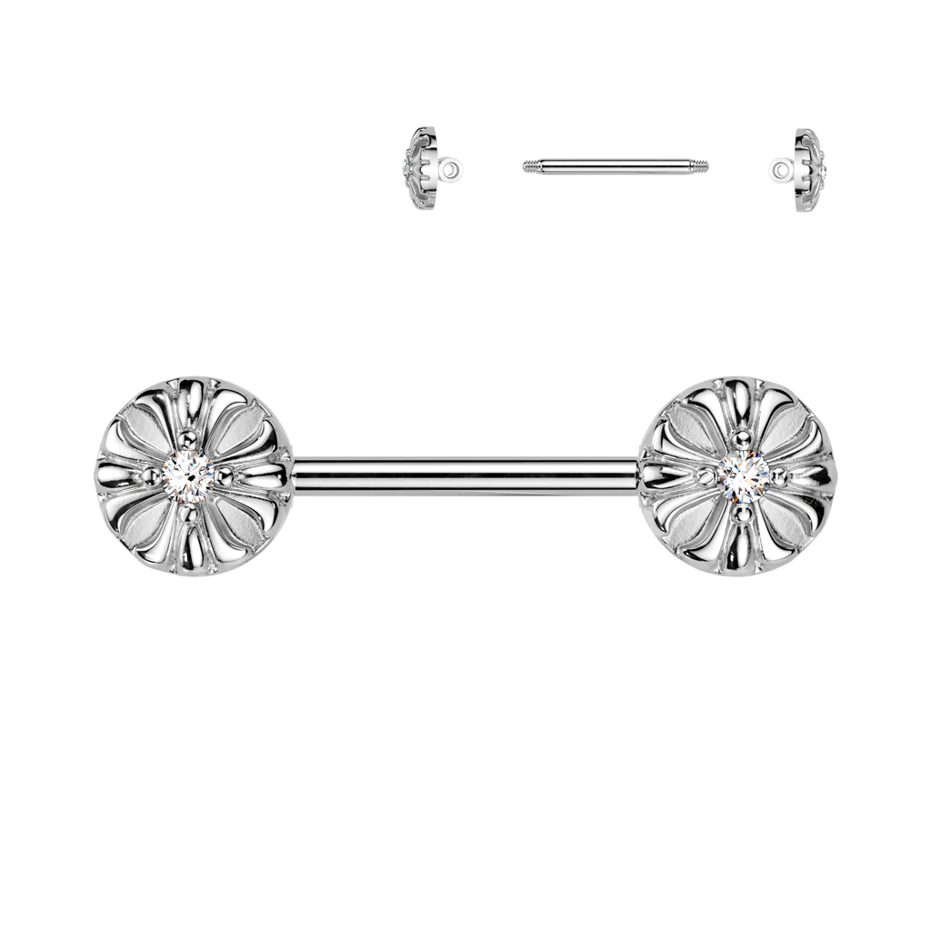 Pair CZ Celtic Cross Ends Nipple Barbell - Image 2