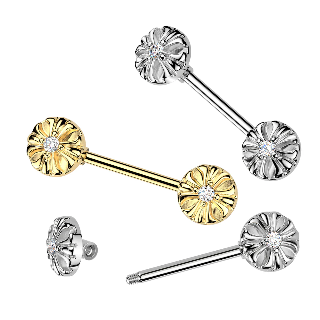 Pair CZ Celtic Cross Ends Nipple Barbell - Image 3